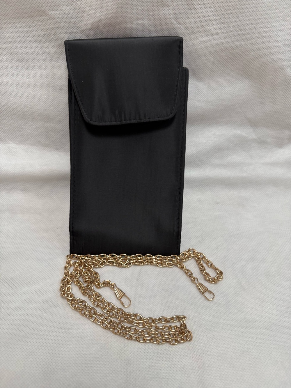 Black Crossbody Phone Pouch with Gold Chain